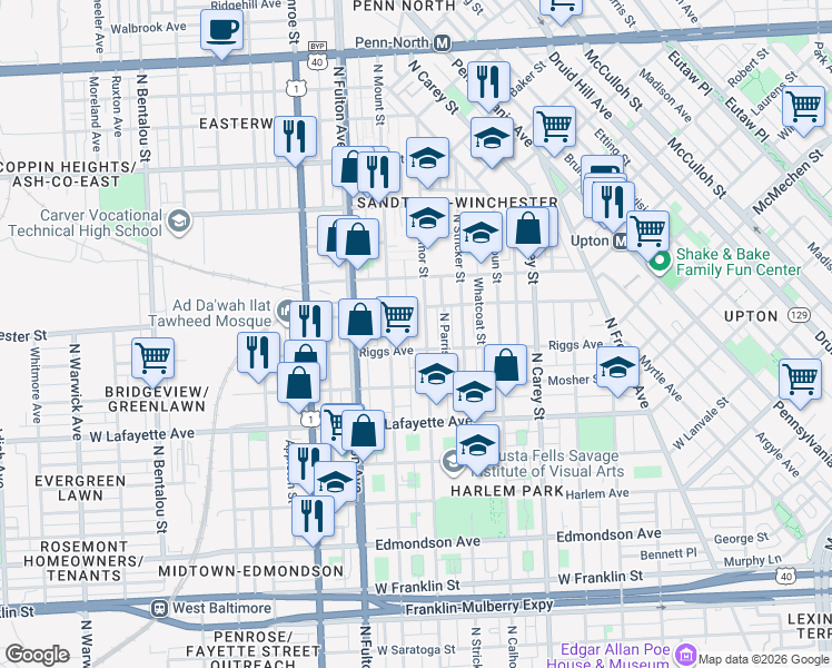 map of restaurants, bars, coffee shops, grocery stores, and more near 101 Independence Avenue Southeast in Washington