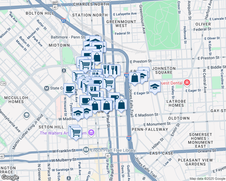 map of restaurants, bars, coffee shops, grocery stores, and more near 101 Independence Avenue Southeast in Washington
