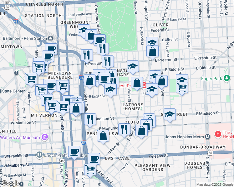 map of restaurants, bars, coffee shops, grocery stores, and more near 101 Independence Avenue Southeast in Washington