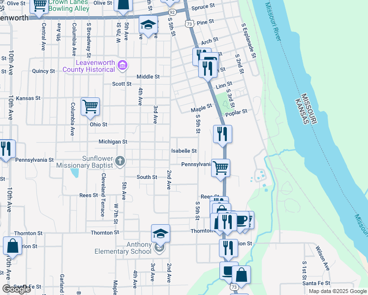 map of restaurants, bars, coffee shops, grocery stores, and more near 526 Isabelle Street in Leavenworth