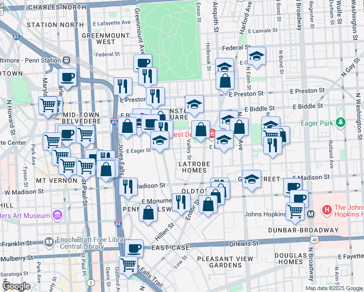 map of restaurants, bars, coffee shops, grocery stores, and more near 101 Independence Avenue Southeast in Washington