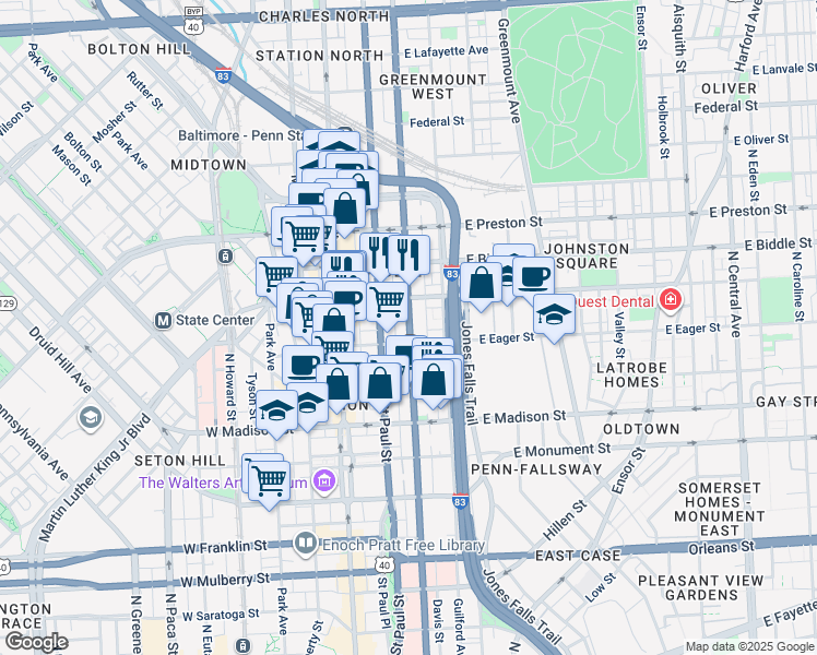 map of restaurants, bars, coffee shops, grocery stores, and more near 101 Independence Avenue Southeast in Washington