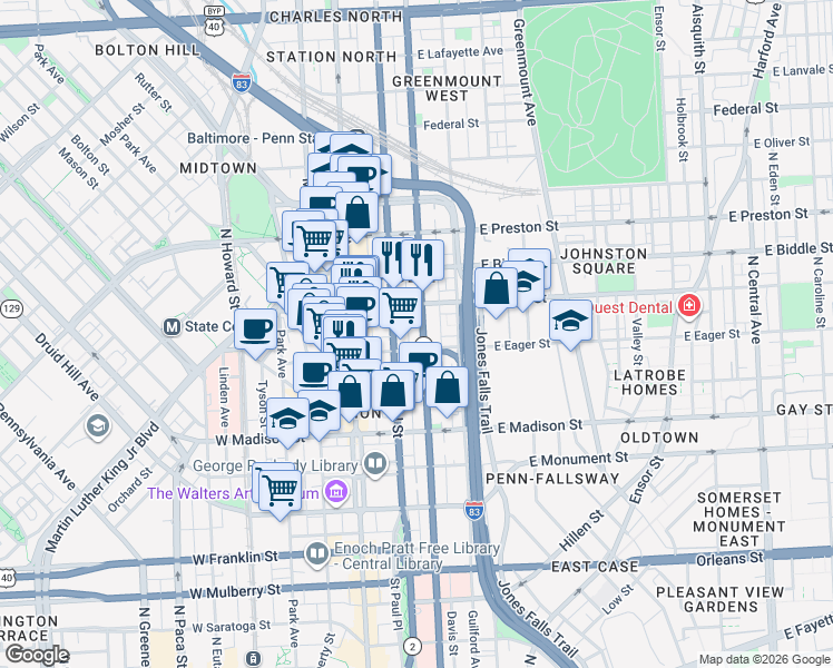 map of restaurants, bars, coffee shops, grocery stores, and more near 101 Independence Avenue Southeast in Washington