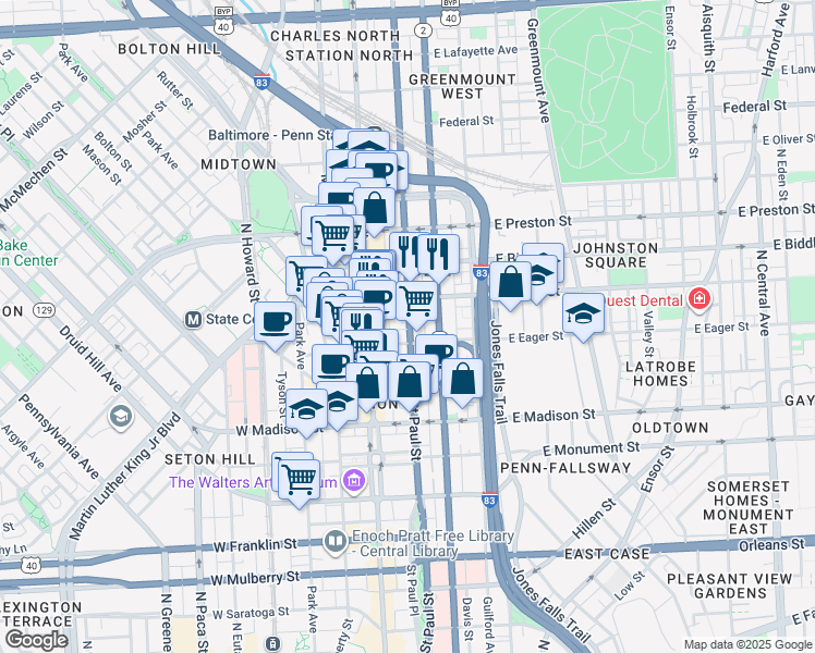 map of restaurants, bars, coffee shops, grocery stores, and more near 101 Independence Avenue Southeast in Washington