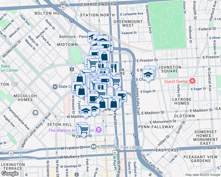 map of restaurants, bars, coffee shops, grocery stores, and more near 101 Independence Avenue Southeast in Washington