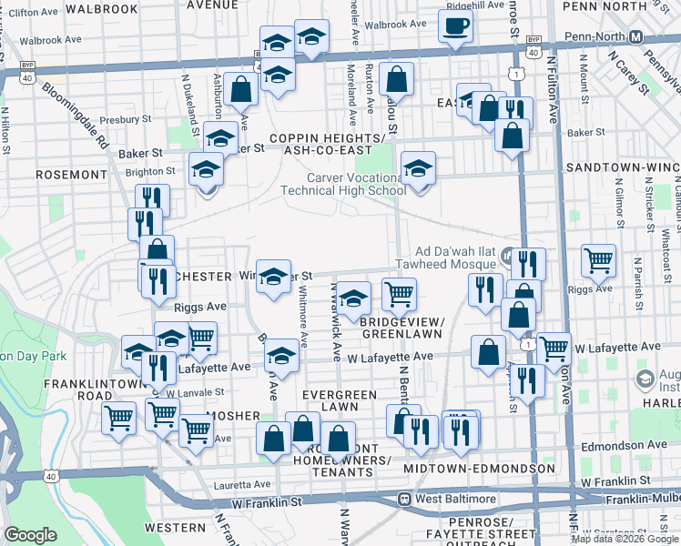 map of restaurants, bars, coffee shops, grocery stores, and more near 101 Independence Avenue Southeast in Washington