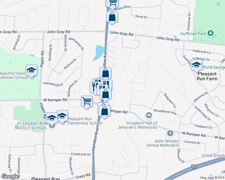 map of restaurants, bars, coffee shops, grocery stores, and more near 2260 West Kemper Road in Cincinnati