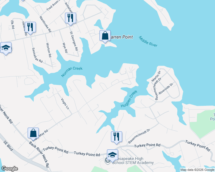 map of restaurants, bars, coffee shops, grocery stores, and more near 521 Turnstone Court in Baltimore