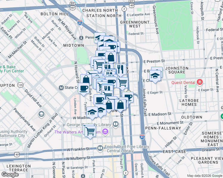 map of restaurants, bars, coffee shops, grocery stores, and more near 101 Independence Avenue Southeast in Washington