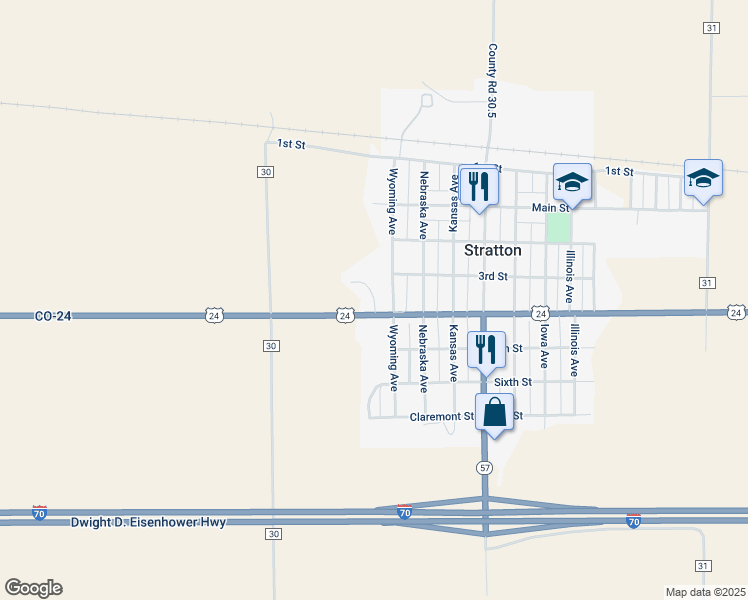map of restaurants, bars, coffee shops, grocery stores, and more near Clark Ln in Stratton