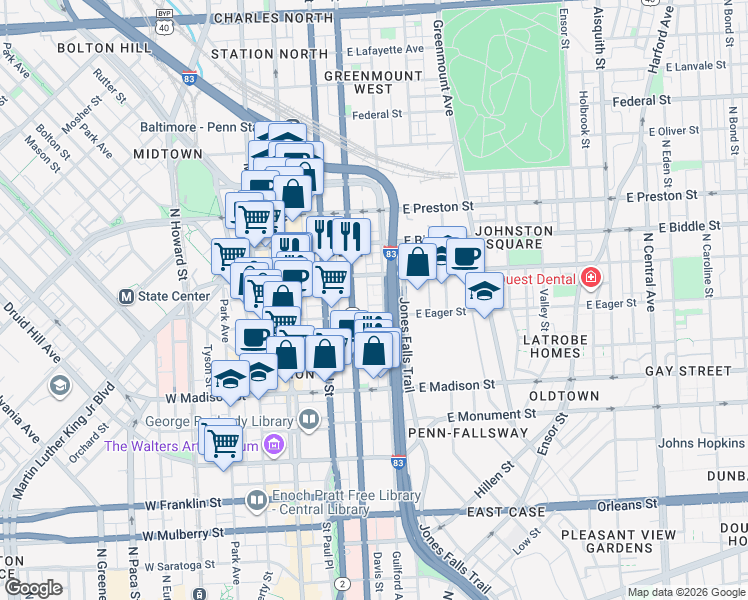 map of restaurants, bars, coffee shops, grocery stores, and more near 101 Independence Avenue Southeast in Washington