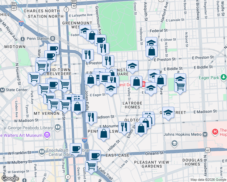 map of restaurants, bars, coffee shops, grocery stores, and more near 101 Independence Avenue Southeast in Washington