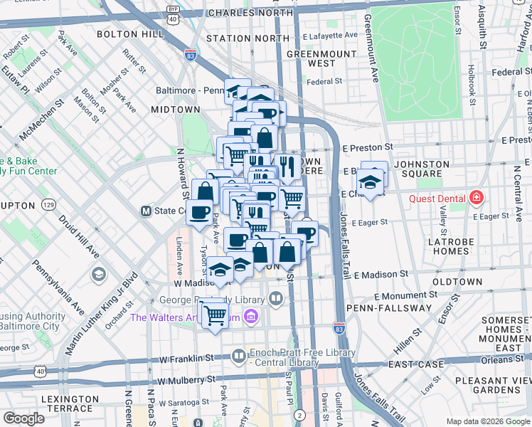 map of restaurants, bars, coffee shops, grocery stores, and more near 101 Independence Avenue Southeast in Washington