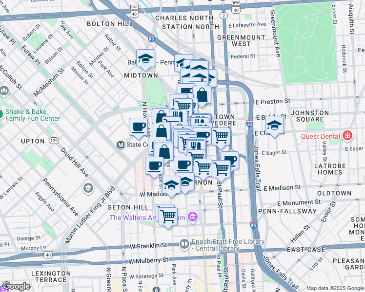 map of restaurants, bars, coffee shops, grocery stores, and more near 101 Independence Avenue Southeast in Washington