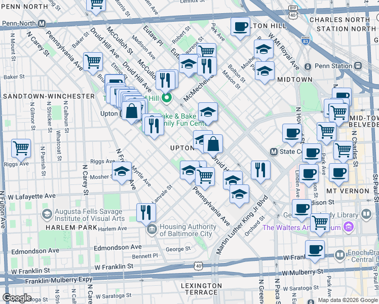 map of restaurants, bars, coffee shops, grocery stores, and more near 101 Independence Avenue Southeast in Washington