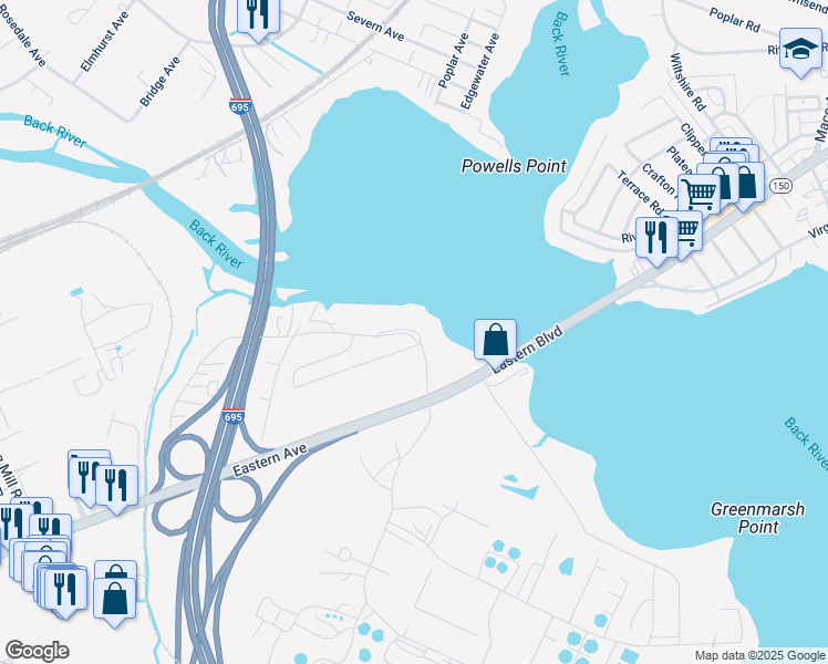 map of restaurants, bars, coffee shops, grocery stores, and more near 8218 Diamond Point Road in Baltimore
