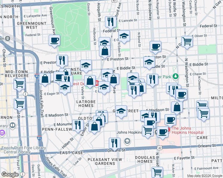 map of restaurants, bars, coffee shops, grocery stores, and more near 101 Independence Avenue Southeast in Washington