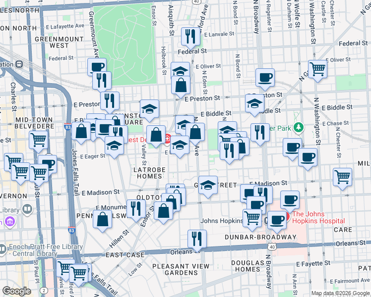 map of restaurants, bars, coffee shops, grocery stores, and more near 101 Independence Avenue Southeast in Washington