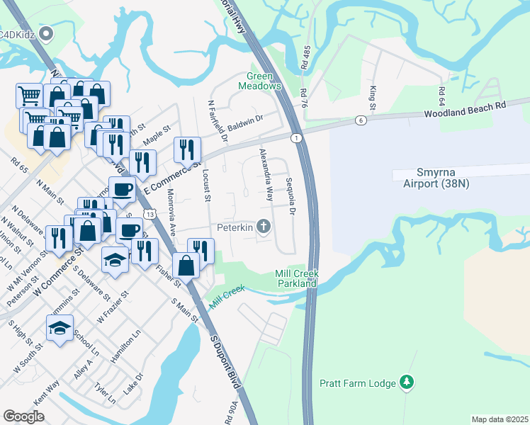 map of restaurants, bars, coffee shops, grocery stores, and more near 383 Addison Road in Smyrna
