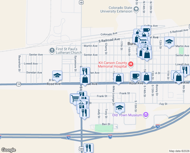 map of restaurants, bars, coffee shops, grocery stores, and more near 127 Oak Street in Burlington