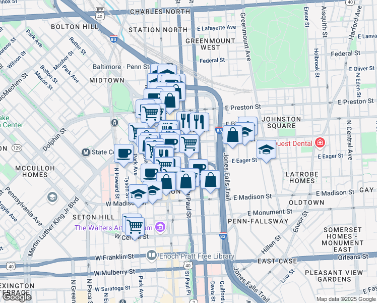 map of restaurants, bars, coffee shops, grocery stores, and more near 101 Independence Avenue Southeast in Washington