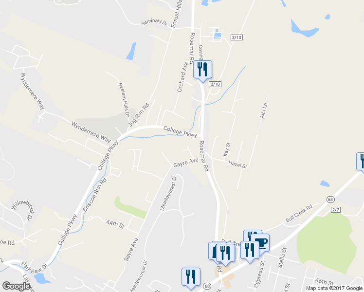 map of restaurants, bars, coffee shops, grocery stores, and more near 16 Rita Drive in Parkersburg