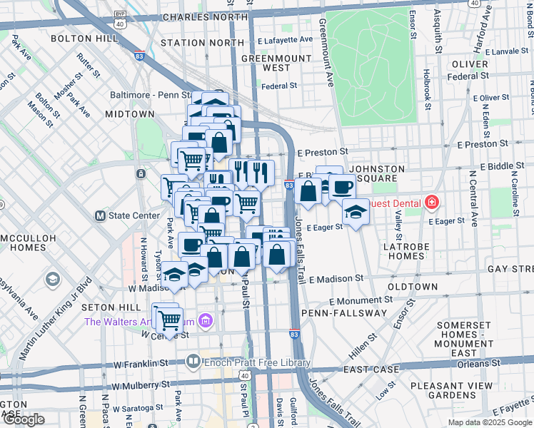 map of restaurants, bars, coffee shops, grocery stores, and more near 101 Independence Avenue Southeast in Washington