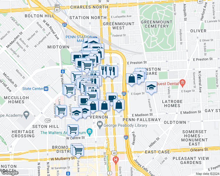map of restaurants, bars, coffee shops, grocery stores, and more near 101 Independence Avenue Southeast in Washington