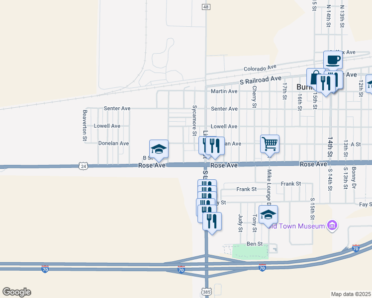 map of restaurants, bars, coffee shops, grocery stores, and more near 175 Madison Street in Burlington