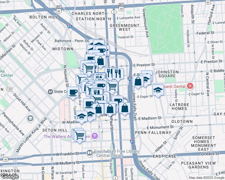 map of restaurants, bars, coffee shops, grocery stores, and more near 101 Independence Avenue Southeast in Washington