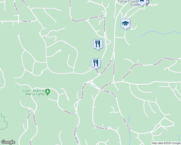 map of restaurants, bars, coffee shops, grocery stores, and more near 10605 Carson Range Road in Truckee
