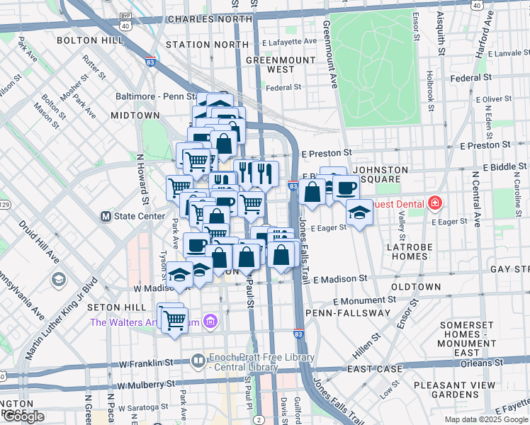 map of restaurants, bars, coffee shops, grocery stores, and more near 101 Independence Avenue Southeast in Washington