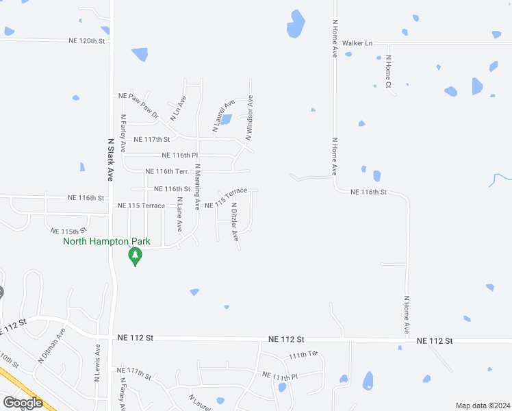 map of restaurants, bars, coffee shops, grocery stores, and more near 11511 North Windsor Avenue in Kansas City
