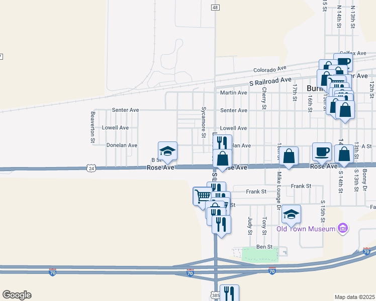map of restaurants, bars, coffee shops, grocery stores, and more near 175 Madison Street in Burlington