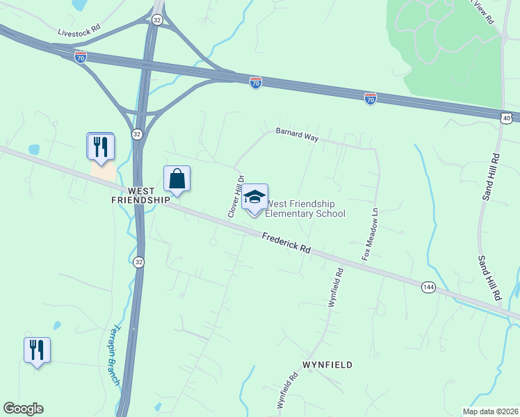 map of restaurants, bars, coffee shops, grocery stores, and more near 12500 Maryland 144 in Howard County