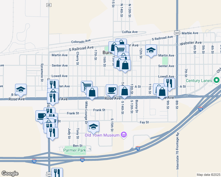 map of restaurants, bars, coffee shops, grocery stores, and more near 120 16th Street in Burlington