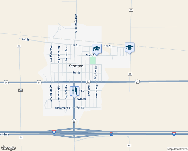 map of restaurants, bars, coffee shops, grocery stores, and more near 426 Illinois Avenue in Stratton