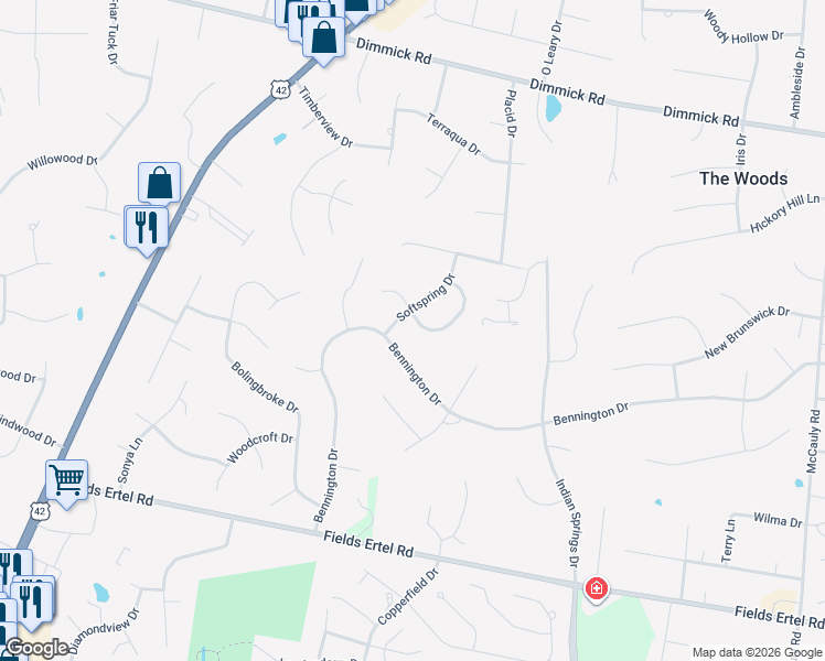 map of restaurants, bars, coffee shops, grocery stores, and more near 7575 Fawnmeadow Lane in Sharonville