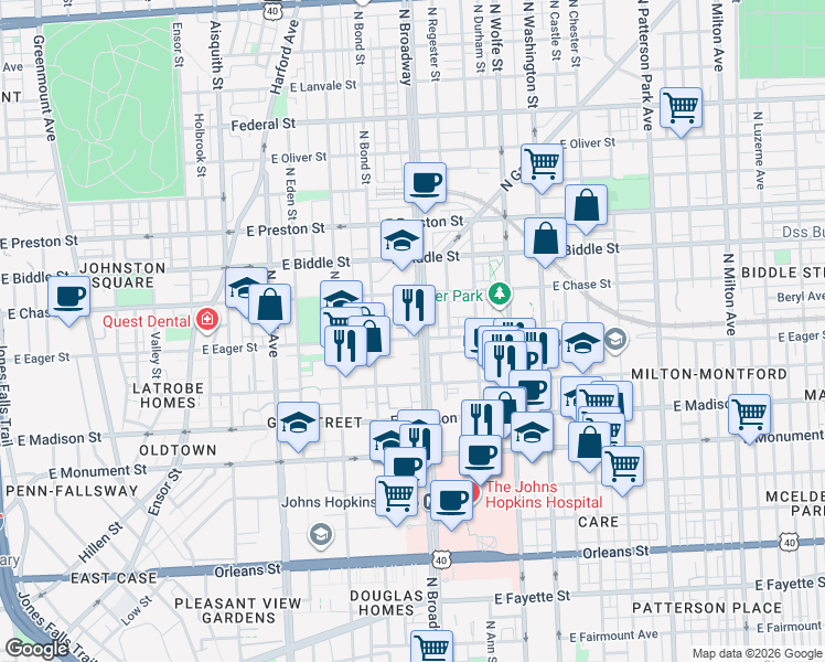 map of restaurants, bars, coffee shops, grocery stores, and more near 101 Independence Avenue Southeast in Washington