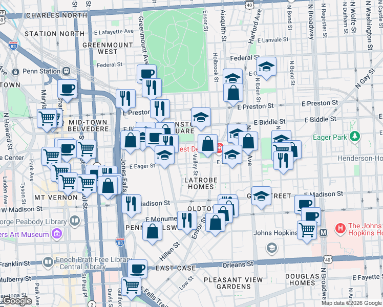 map of restaurants, bars, coffee shops, grocery stores, and more near 101 Independence Avenue Southeast in Washington