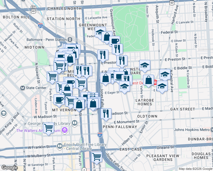 map of restaurants, bars, coffee shops, grocery stores, and more near 101 Independence Avenue Southeast in Washington