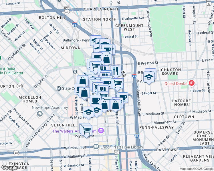 map of restaurants, bars, coffee shops, grocery stores, and more near 101 Independence Avenue Southeast in Washington