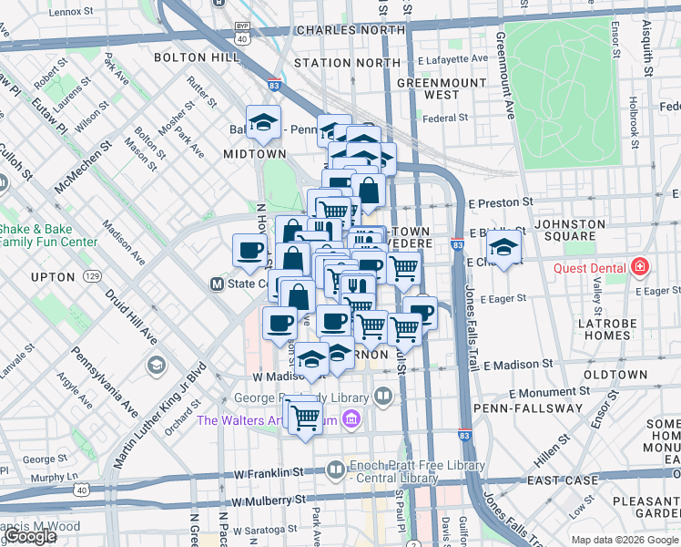 map of restaurants, bars, coffee shops, grocery stores, and more near 101 Independence Avenue Southeast in Washington