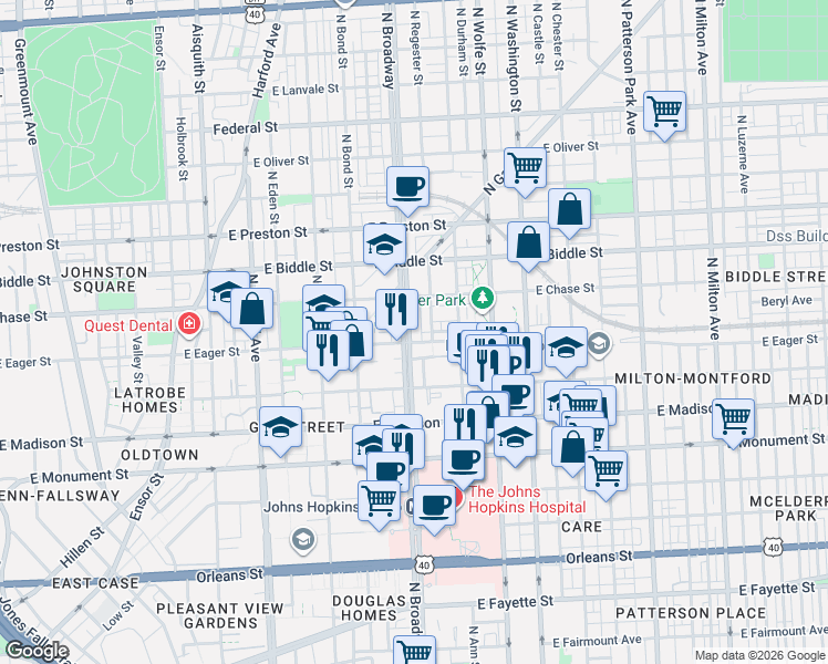 map of restaurants, bars, coffee shops, grocery stores, and more near 101 Independence Avenue Southeast in Washington
