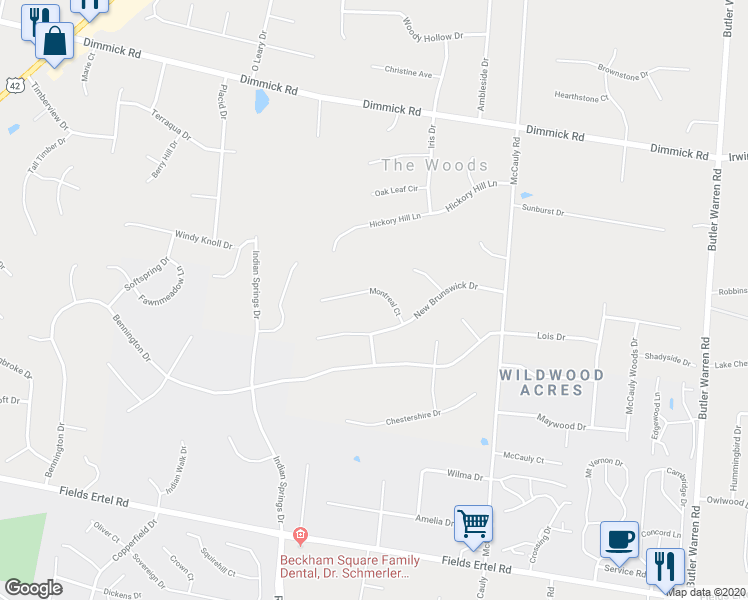 map of restaurants, bars, coffee shops, grocery stores, and more near 7889 Montreal Court in Cincinnati