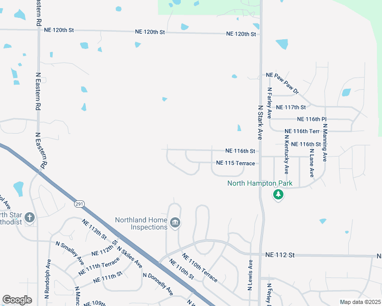 map of restaurants, bars, coffee shops, grocery stores, and more near 8407 Northeast 116th Street in Kansas City