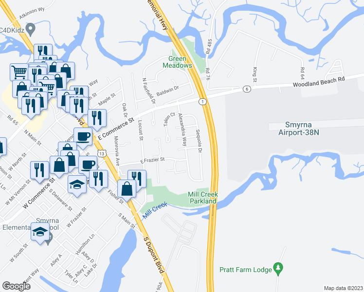 map of restaurants, bars, coffee shops, grocery stores, and more near 388 Addison Road in Smyrna