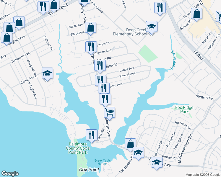 map of restaurants, bars, coffee shops, grocery stores, and more near 911 Homberg Avenue in Essex