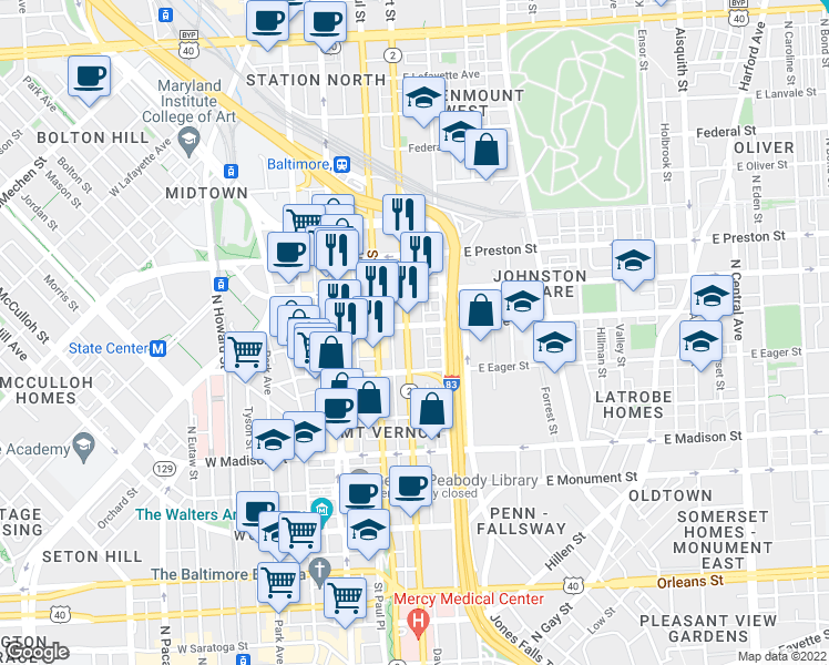 map of restaurants, bars, coffee shops, grocery stores, and more near 101 Independence Avenue Southeast in Washington