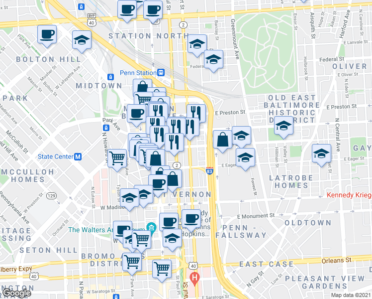 map of restaurants, bars, coffee shops, grocery stores, and more near 101 Independence Avenue Southeast in Washington